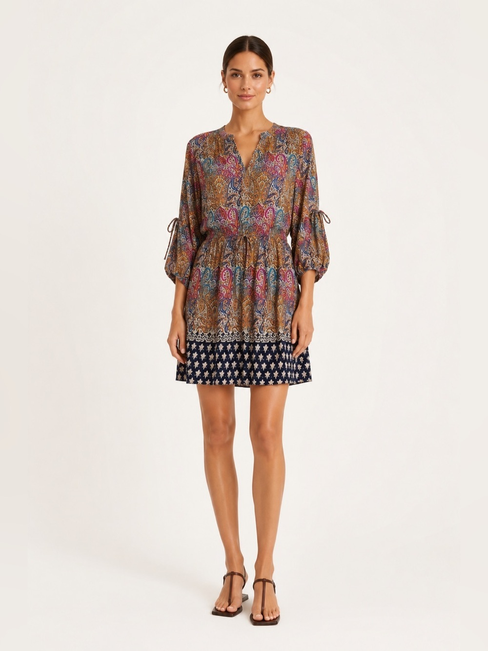 Tolani 100% silk rainbow paisley print dress. Size small.